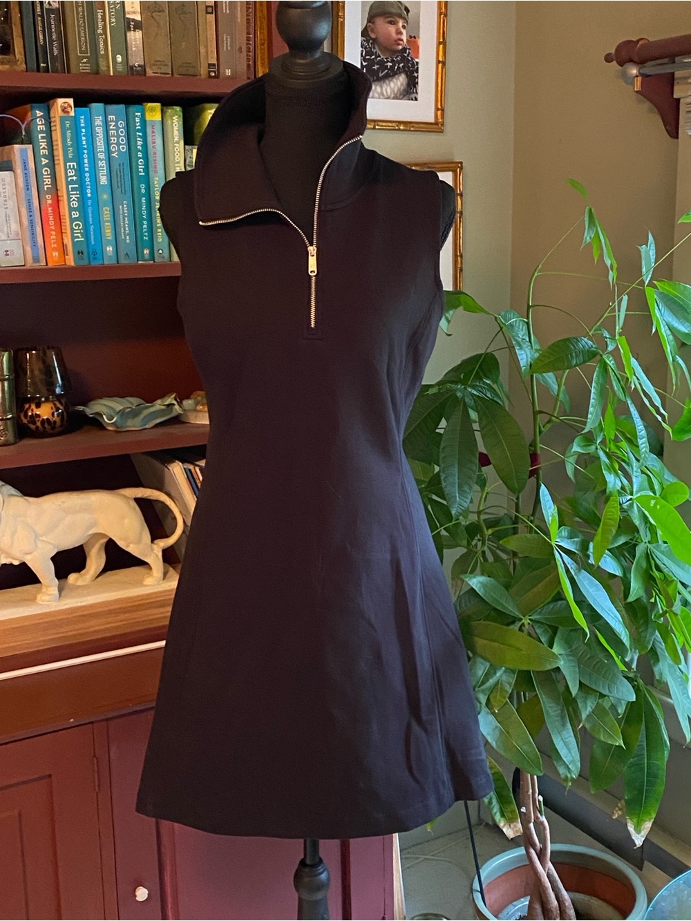 Calvin Klein Black Sleeveless Zip-Neck A-Line Dress